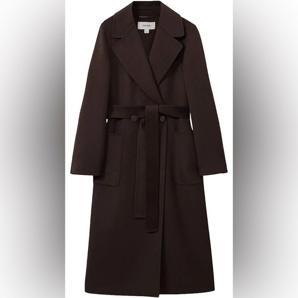 Reiss Lucia Petit Wool-Blend Double Breasted Coat Chocolate Brown Sz.6 NEW